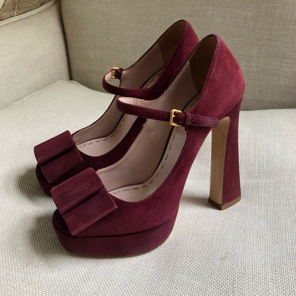 Miu Miu Mary Jane Pumps Platform Bow Suede Ankle Strap US 6 - Picture 4 of 11
